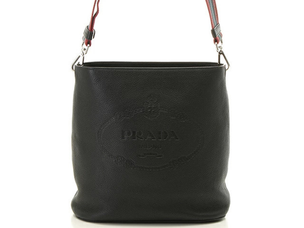 Prada Embossed Shoulder Bag Calf Black
